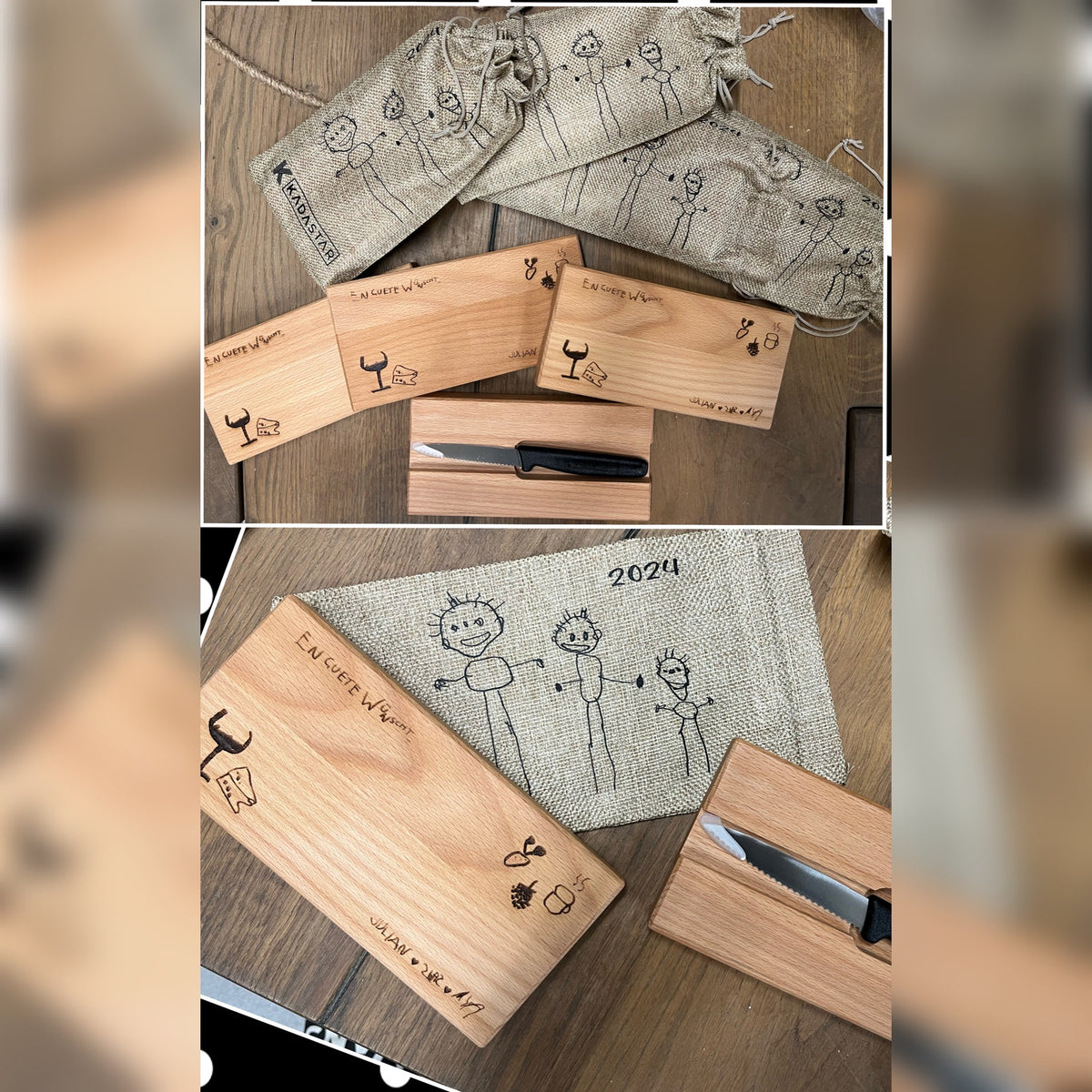 Picknick-Schneidebrett aus Holz mit Victorinox-Messer – personalisiert