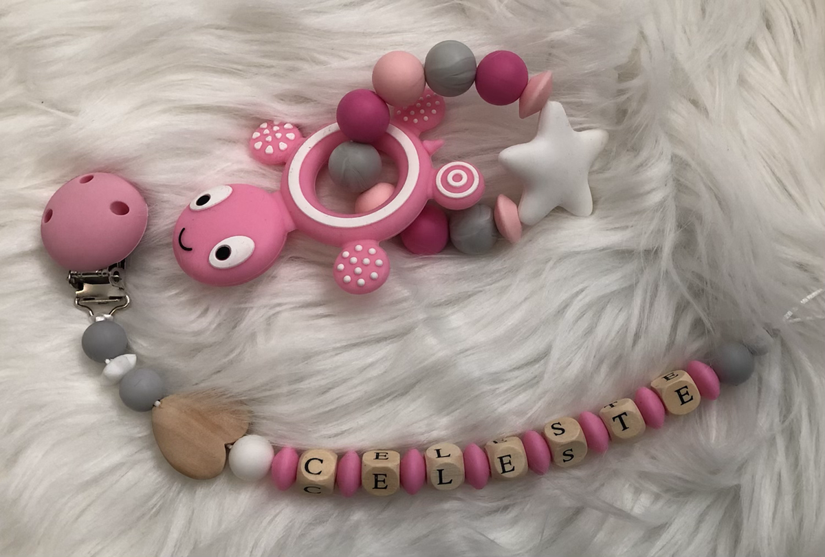 Baby-Geschenkset Kuscheltier/Nuggikette