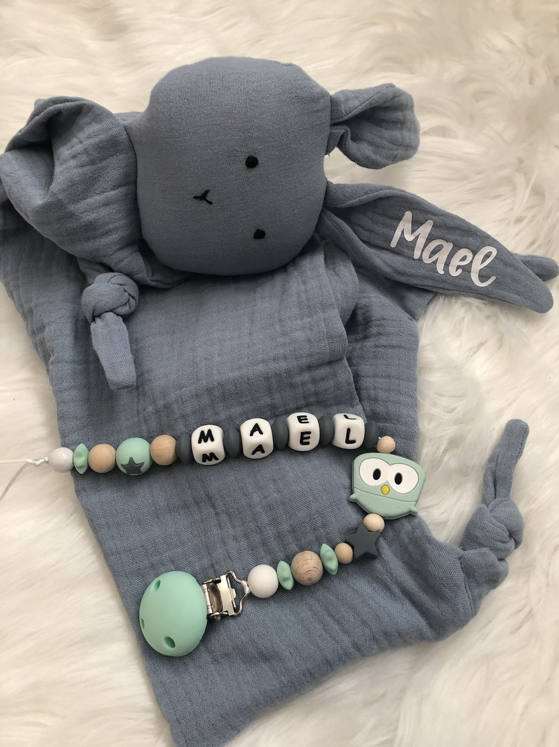 Baby-Geschenkset 3eck-Tüechli/Nuggikette